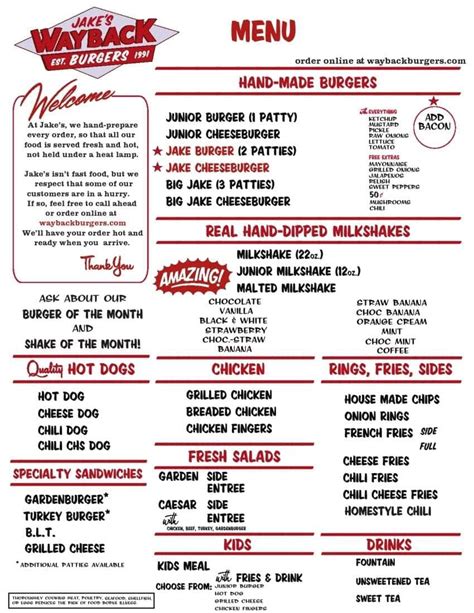 When I called Wayback burgers, the woman I spoke to was incredibly unprofessional and extremely rude. . Wayback burger menu